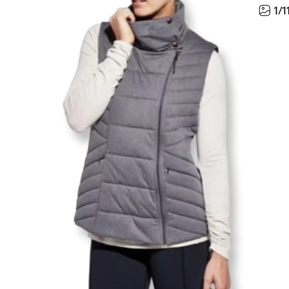 CALIA Asymmetrical Zip Quilted Puffer Vest in Gray Size M